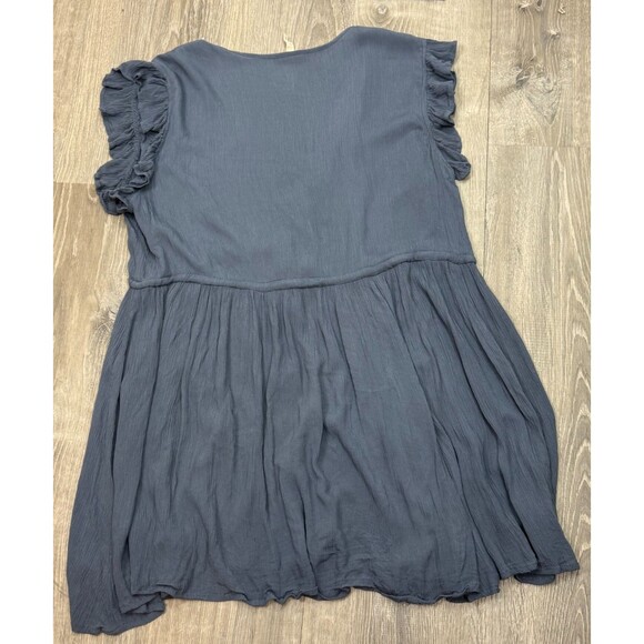 Elan Boho Ruffle Mini Dress XL Blue Crinkle Drawstring Coverup Cottagecore - Picture 4 of 8